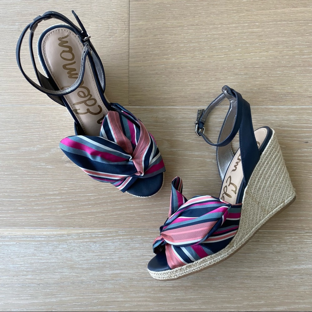 Sam Edelman Navy and Pink Striped Wedges